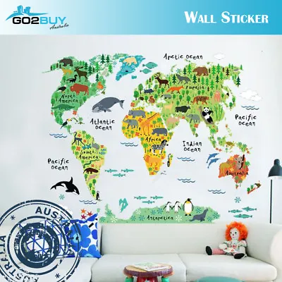 Wall Stickers Removable World Animals Map Living Room Decal Picture Art Kids • $14.99