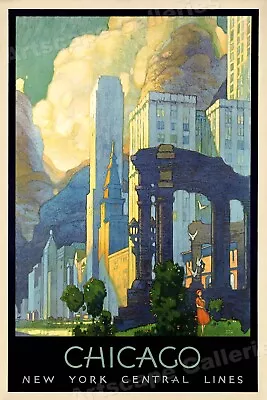 1920s Art Deco Chicago Vintage Style NY Central Line Travel Poster - 24x36 • $25.95