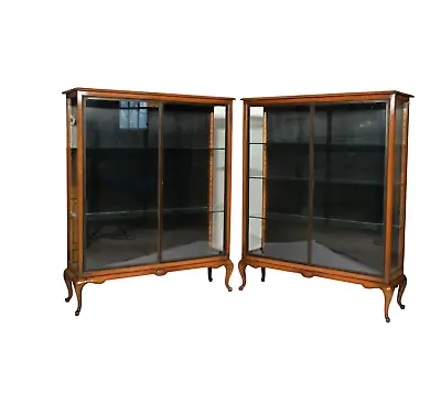 English Mahogany Queen Anne Style Display Cabinets With Glass Shelves—A Pair  • $16950