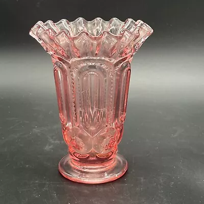 Rare LE SMITH Vtg Pink Moon & Stars Crimped/Ruffled Vase/Pressed Glass Shelf • $49.99