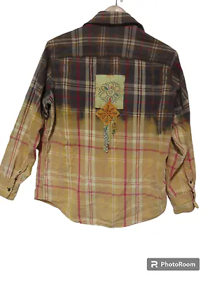 Sz M Vintage Timberland Ombre Plaid HAND MADE DETAIL Gypsy Flannel Shirt Mens • $13.87