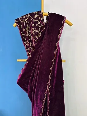 New Velvet Saree Indian Wedding Ethnic Wear Formal Designer Women Designer Sari • £34.99