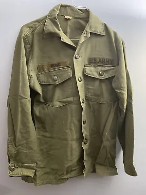 VINTAGE 1971 Vietnam Era US Army OG 107 Class 1 Mans Cotton Sateen Shirt 15.5x33 • $29.99