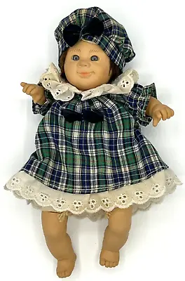 Vintage Gi-Go Bean Bag Kids My Pals Girl Baby Doll Blue Green Plaid Dress Bonnet • $12.99