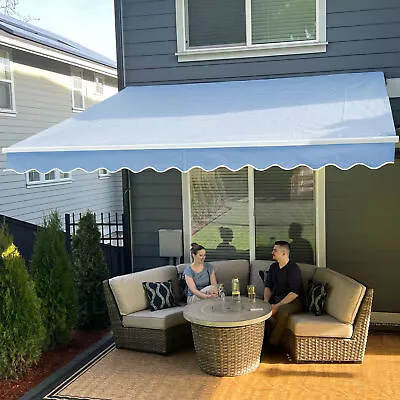 ALEKO Motorized Retractable 20 X 10 Feet Home Patio Awning Sunshade Sky Blue • $479.20