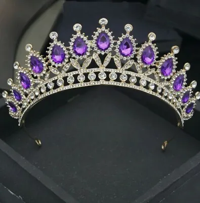 £40 • Buy Pageant Tiara Purple Diamante Crown Princess Wedding Bridal Prom On Gold