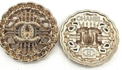 Chanel Vintage Stamped Gold Figurine Chain Metal CC Logo Buttons 18 Mm Set Of 2 • $25