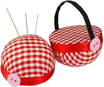Needle Cushion With Elastic Rubber / Bracelet Cushion In Red White - Plaid • £4.31