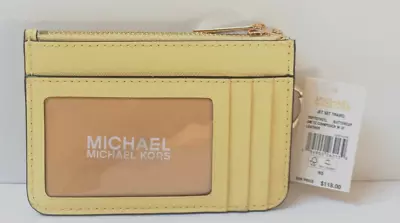 Michael KORS Jet Set Travel Small COIN POUCH  Leather ID HOLDER Wallet Yellow/Bu • $44.20