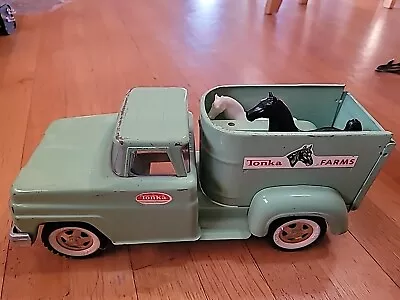 Vintage Tonka Farms Pickup Truck W/Horses 1965-66 & Original Box Pressed Steel • $245