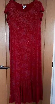 Kim & Co Cardinal Red Long Dress Silver Sparkle & Frill Detail Size XL • £6