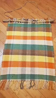 Vintage Woven Wall Tapestry Hanging Driftwood Boho Moroccan 32x24 Orange  Green • $18.50