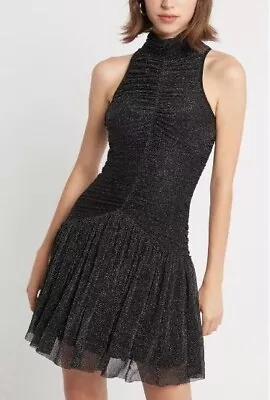 Sass & Bide Dress Size 14 Womens Halter High Neck Zip Mini Black Silver BNWT • $234.06