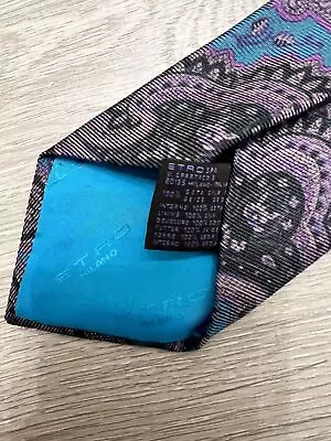 ETRO Paisley Tie 3.75  Silk 61L Blue Purple MADE IN ITALY • $20