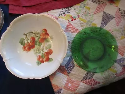  Vereco France Emerald Green Glass Luncheon Plate 7 + Bavaria Fruit Bowl 9.5 3hi • $9.99