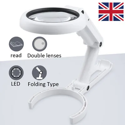 Large Magnifying Glass With Light 8 LED Magnifier Foldable Stand Desk Read White • £7.19