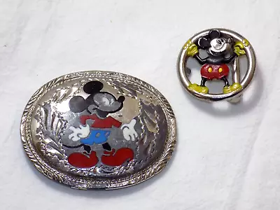 2 OLD VINTAGE MICKEY MOUSE BELT BUCKLE LOT 1983 1960's? 1970's? • $50