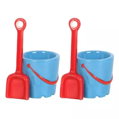 Set Of 2 Bucket Shaped Ceramic Egg Cups With Spade Spoons • £15.75