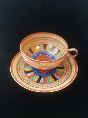 Vintage Japan 1000 Faces Cup & Saucer Mitsu-Boshi Beautiful Colorful Porcelain • $19.95