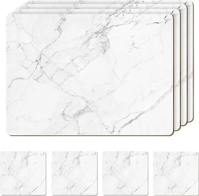 Set Of 4 Marble Effect Placemat And 4 Coaster Dining Table Mats Dining Tableware • £16.49