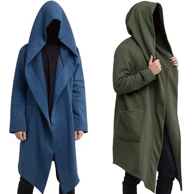 Mens Hoodie Long Cloak Cape Jacket Cardigan Hooded Trench Coat Casual Outwear • $33.01