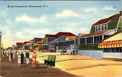 1939 Beach Bungalows MANASQUAN New Jersey Linen Postcard - Tichnor • $10