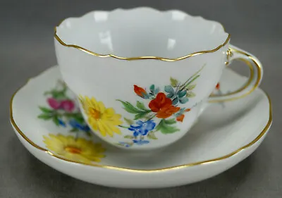 Meissen Hand Painted Flowers & Gold Entwined Handle Tea Cup & Saucer C • $295