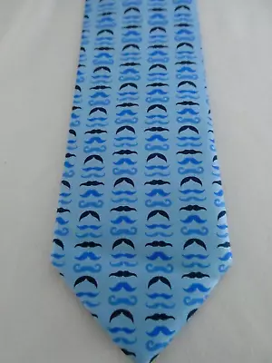 Tailorbyrd Men's Blue Silk Necktie With Mustache Design NEW Tie W/Tags • $16.99