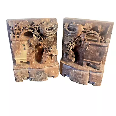 Vintage Chinese Hand Carved Soapstone Book Ends • $33.99