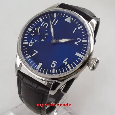 New 44mm Sterile Blue Dial Luminous Marks Hand Winding 6497 Mens Wrist Watch • $58.50