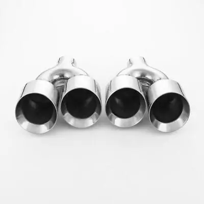 Pair Quad 4  Outlet 2.25  Inlet Staggered Angle Cut Double Wall Exhaust Tips • $205.97