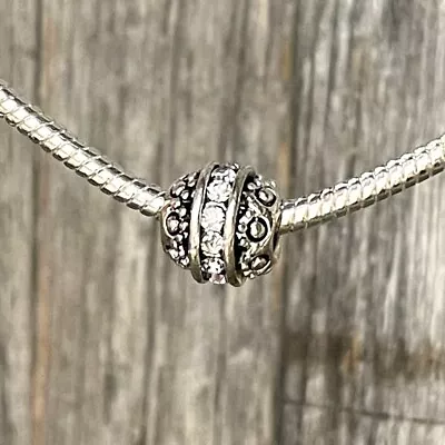 Birthstone April Diamond CZ Ball Silver European Charm Bead Fit For Bracelet • $14.95