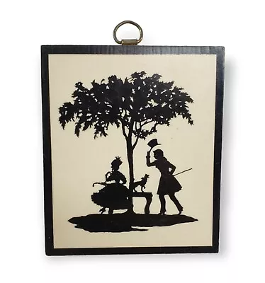 Mini Vintage Silhouette Of Couple And Dog On Laminated On Wood 3.5 Inch • $9.99