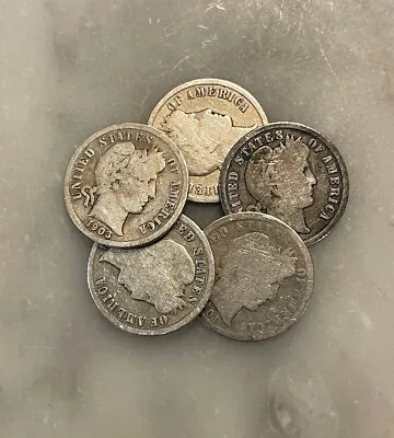 [Lot Of 5] Barber Dimes - 90% Silver - CHOOSE HOW MANY LOTS OF 5 COINS! • $19.95