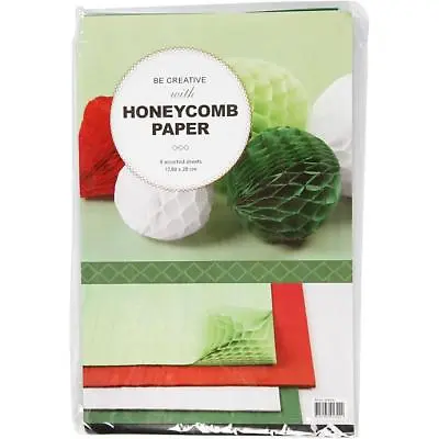 8 X Honeycomb Tissue Paper Sheets 4 Assorted Colour Christmas Crafts 28 X17.8 Cm • £7.99