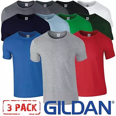 3 PACK Gildan Mens T-Shirt Softyle Plain 100% Ringspun Cotton Crewneck Tee Top • £11.25