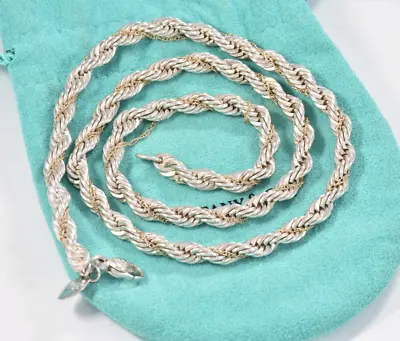 Tiffany & Co 18K Gold Silver 18  Rope Chain Necklace In Pouch Unisex Mens Twist • $449.99