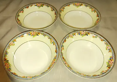 4 J&G Meakin Marion 6 1/8  Cereal Bowls Cream Band Floral & Lattice Border Gold • $17.95