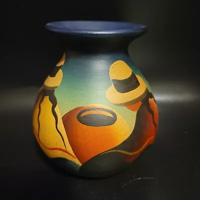 Peruvian Folk Folk Art Hand Painted Pottery Vase Signed 5  • $12