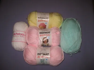 Vintage Yarn Mix  Yarns Bernat Softee Baby Pink White Yellow • $12