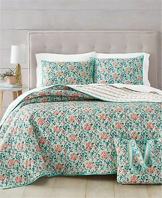 Martha Stewart Quilted Spring Floral 3-Pc. Reversible Quilt + Tote Bag Set TWIN • $29.42