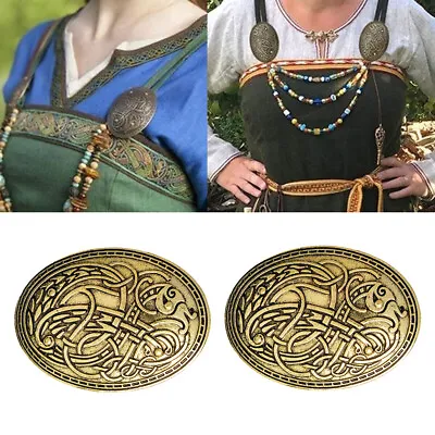 2x Medieval Viking Brooch Pin Norse Jewelry Pagan Amulet Wiccan Oval Design • $7.39