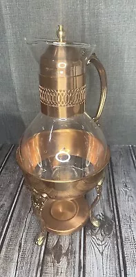 Vintage Copper Brass Coffee Carafe Glass Pot With Warmer & Stand. Off-grid • $32