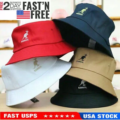 Kangol Washed Bucket Hat Casual Fashion Men Women Cotton Flat Top Hats Headwear • $10.99