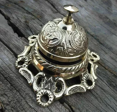 Vintage Brass Reception Desk Service Bell Ornate Calling Ringer Office Bell • $32.68