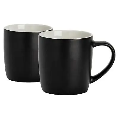 2x Matt Coloured Coffee Mugs Ceramic Tea Latte Cappuccino Cups Set 350ml Black • £10
