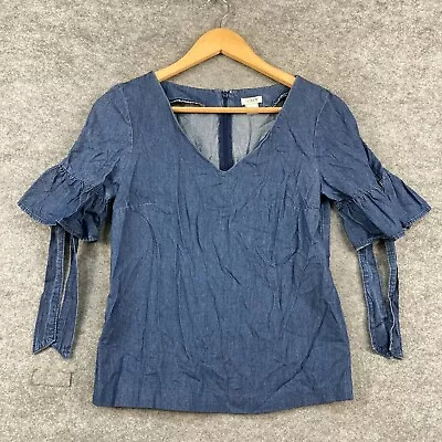 J Crew Womens Top Size 2XS Blue Chambray Short Sleeve V-Neck 12528 • $15.16