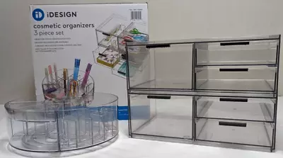 IDesign Cosmetic Organizers 3 Piece Set - 2x 3 Drawer Organizers & 1x Carousel • $15.55