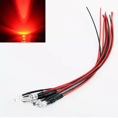 10x Red LED Light Single Bulb Pre-Wired Light Emitting Diodes 12V DC 5mm Bright • $7.95