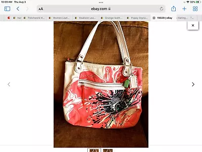 Coach Poppy Signature Coral Ivory Canvas Sequined Glam Tote (Purse Only) • $69